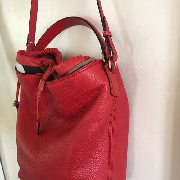 Burberry Ashby Red Soft Pebbled Leather Tote Bag - Picture 2 of 16